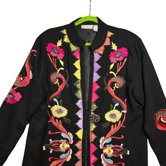 VTG Soft Surroundings Jacket Women Large Black Multicolor Floral Embroidery Boho - Picture 3 of 14